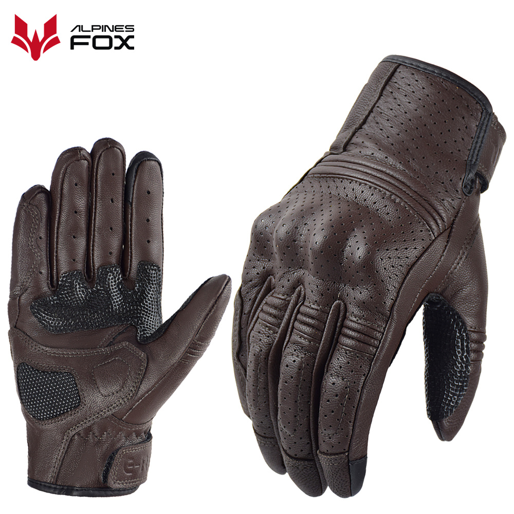 レトロなオートバイの革の手袋,穴あき,通気性のあるタッチスク - Motorcycle Gear Fox のレビューと価格