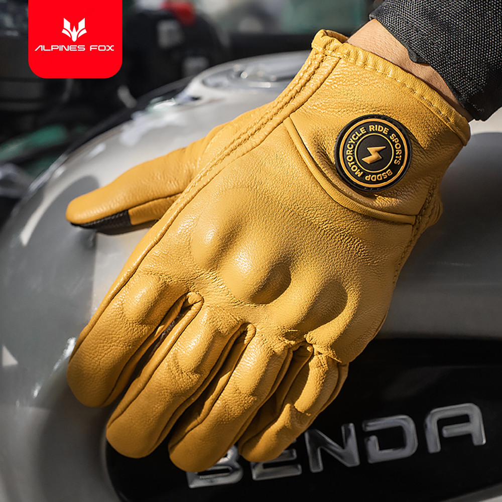 レトロ革オートバイ手袋ヴィンテージ男性女性モトサイクリング冬 - Motorcycle Gear Fox のレビューと価格