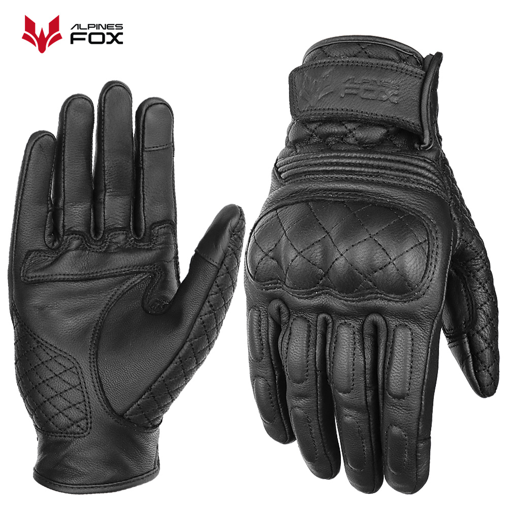 レトロオートバイ手袋本革フルフィンガー黒黄色男性女性保護具バ - Motorcycle Gear Fox のレビューと価格